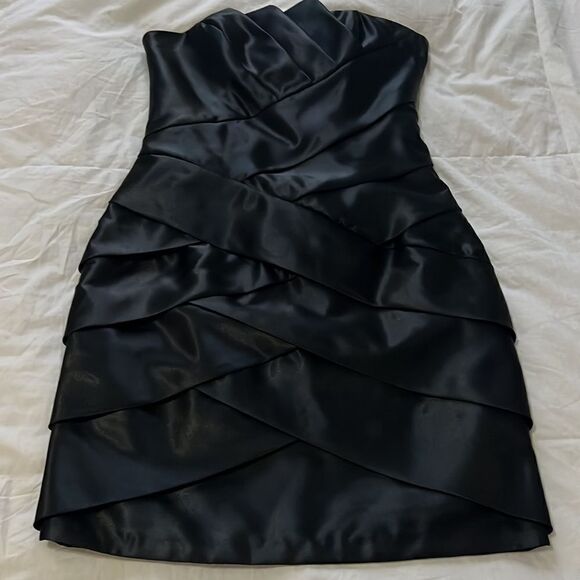 Jessica McClintock Black Dress Size 6 Strapless Satin Mini Slimming Tiered Layer - Picture 11 of 11